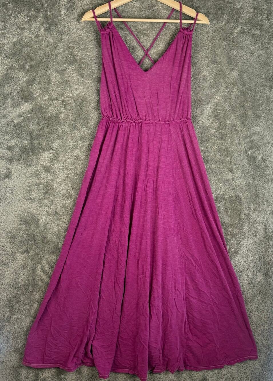 Anthropologie Raspberry Pink Knit Jersey Sundress Dress Long Maxi S Small